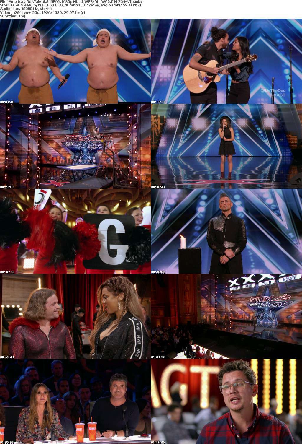 Americas Got Talent S13E02 1080p HULU WEB-DL AAC2 0 H 264-NTb Americas Got Talent S13E02 1080p HULU WEB-DL AAC2 0 H 264-NTb