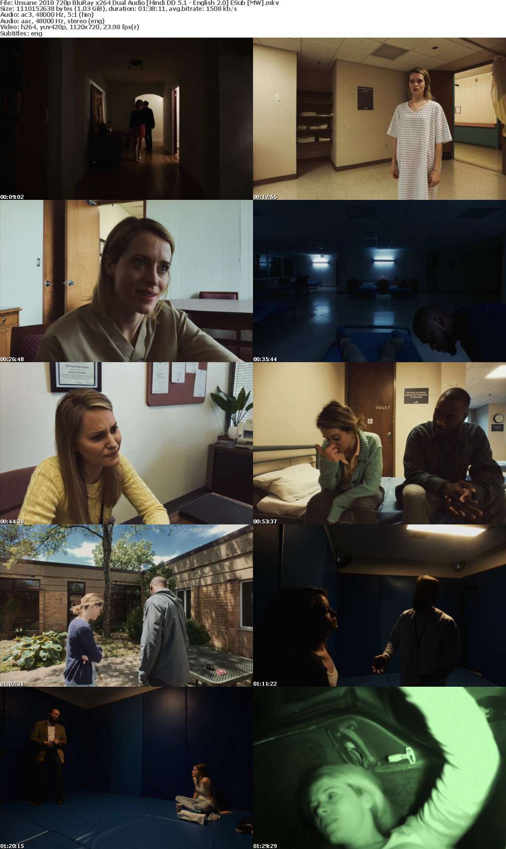 Unsane (2018) 720p BluRay x264 Dual Audio Hindi DD 5.1 - English 2.0 ESub MW