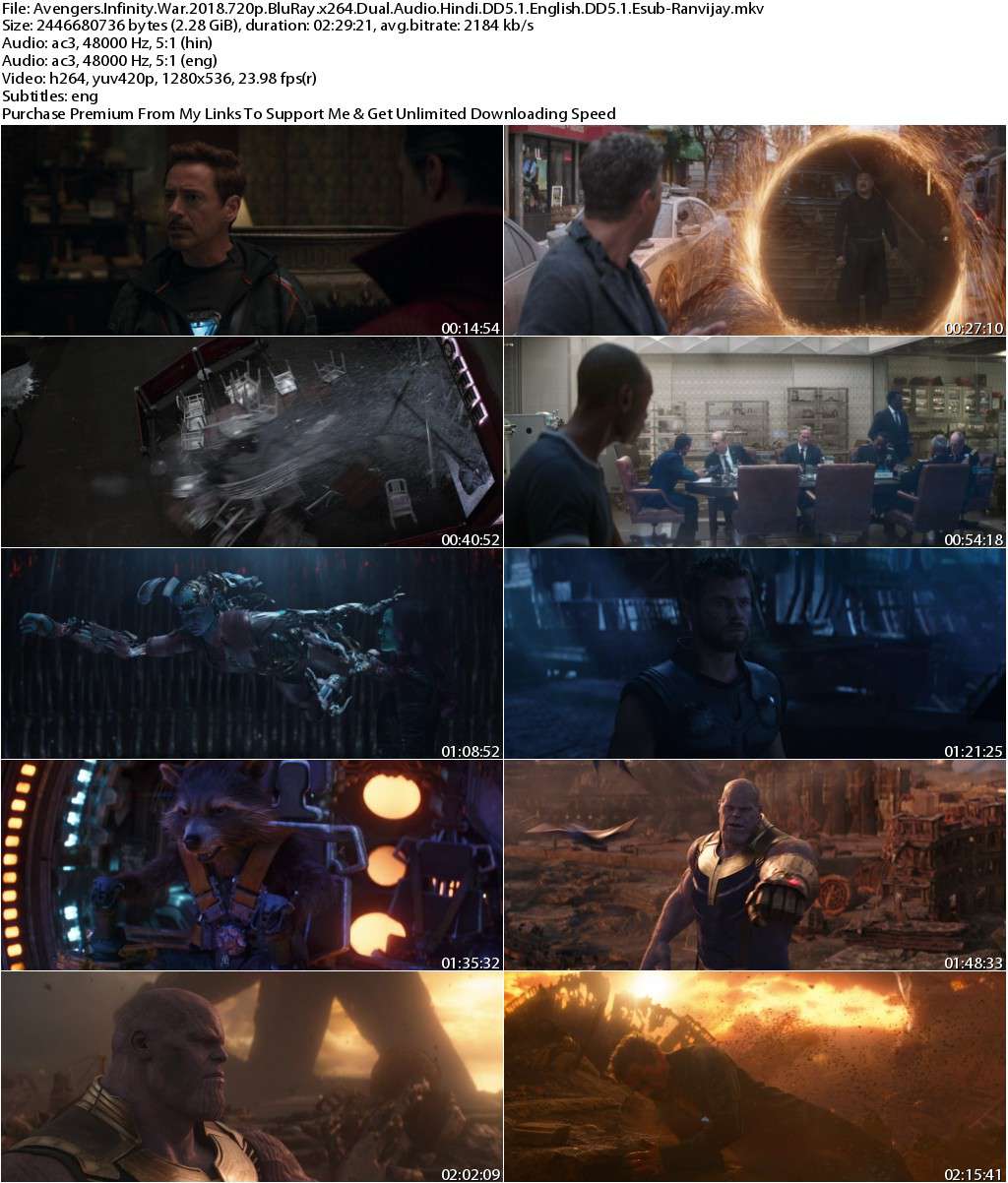 Avengers Infinity War (2018) 720p BluRay x264 Dual Audio [Hindi DD5.1+English DD5.1] Esub-Ranvijay