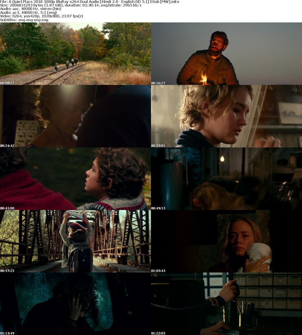 A Quiet Place (2018) 1080p BluRay x264 Dual Audio Hindi 2.0 - English DD 5.1 ESub MW