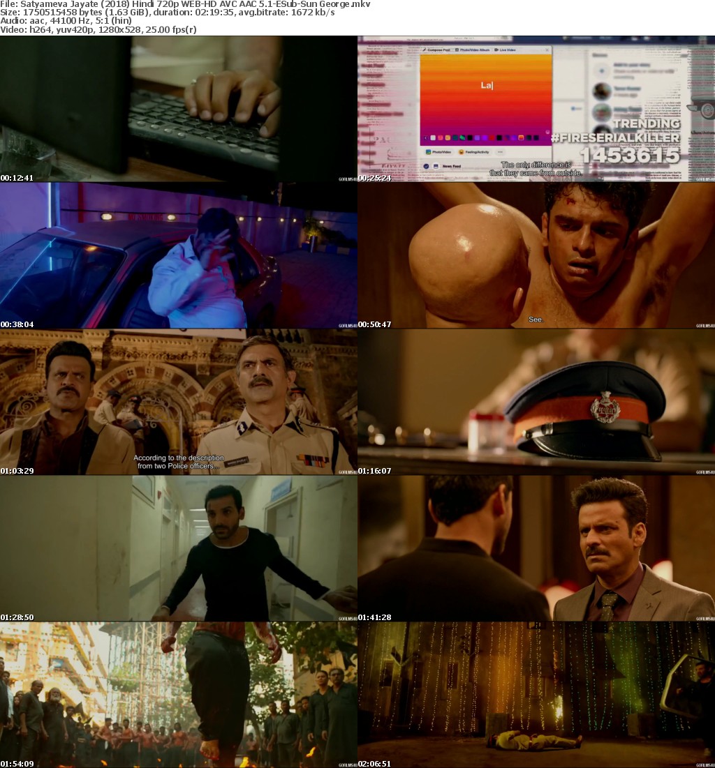 Satyameva Jayate (2018) Hindi 720p WEB-HD AVC AAC 5.1-ESub-Sun George