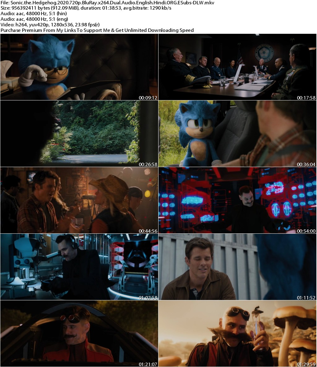 Sonic the Hedgehog (2020) 720p BluRay x264 Dual Audio English Hindi ORG ESubs-DLW