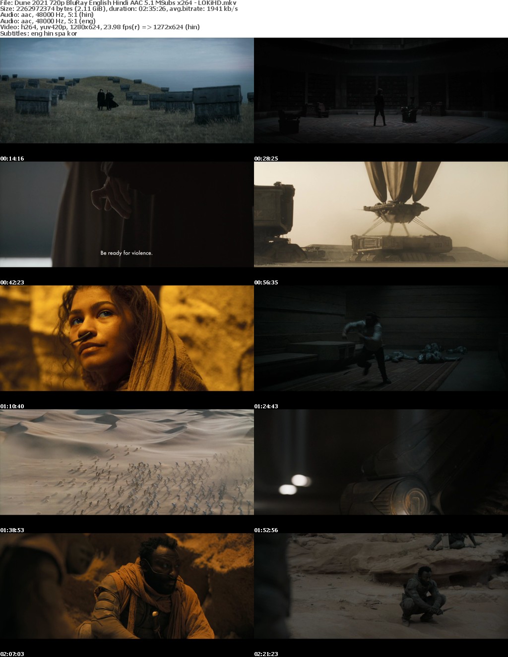 Dune 2021 720p BluRay English Hindi AAC 5 1 MSubs x264 - LOKiHD mkv